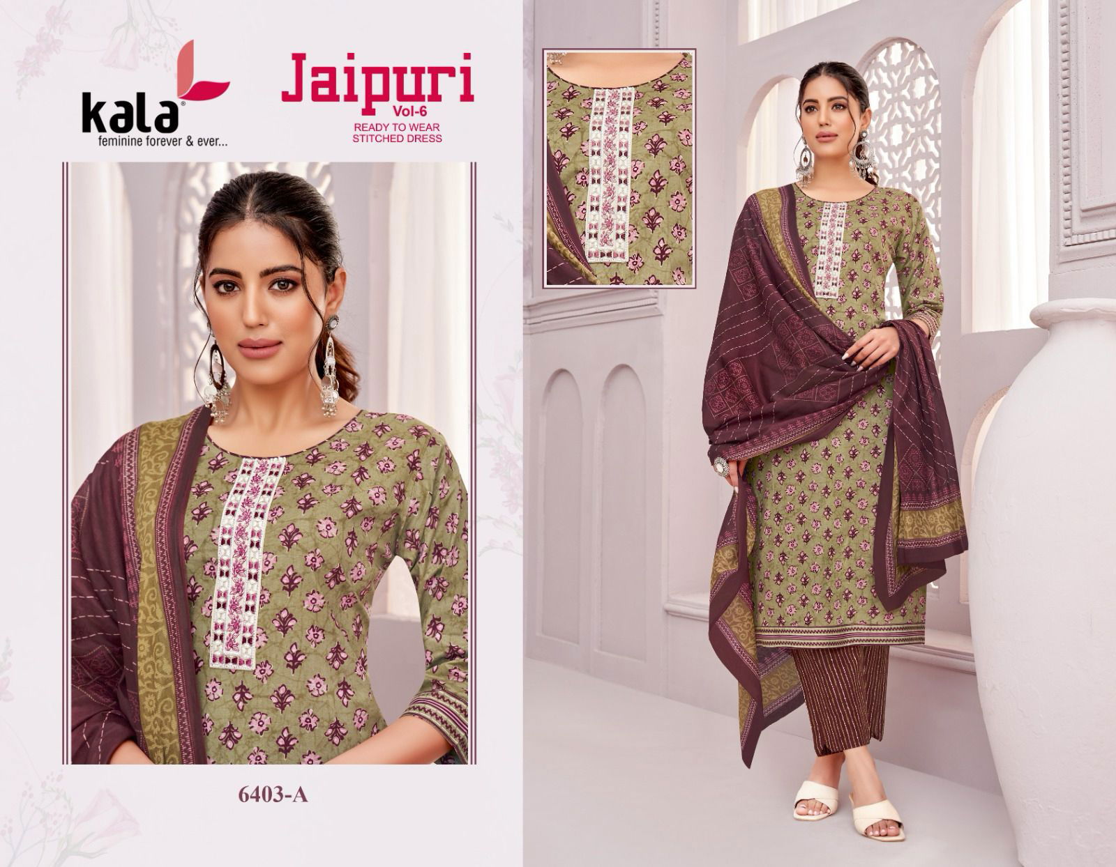 Jaipuri Vol 6 By Kala Cotton Printed Kurti With Bottom Dupatta Exporters In India